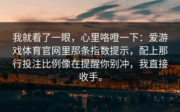 我就看了一眼，心里咯噔一下：爱游戏体育官网里那条指数提示，配上那行投注比例像在提醒你别冲，我直接收手。